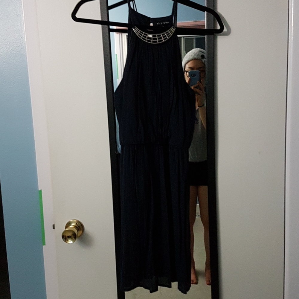 Navy dress with silver neck detailing